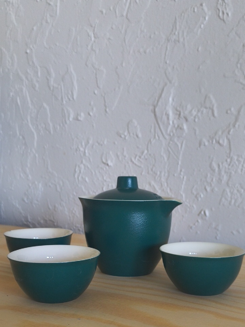 Dark Teal Ceramic Small Tea Set - Gaiwan with Three Cups & Storage Case